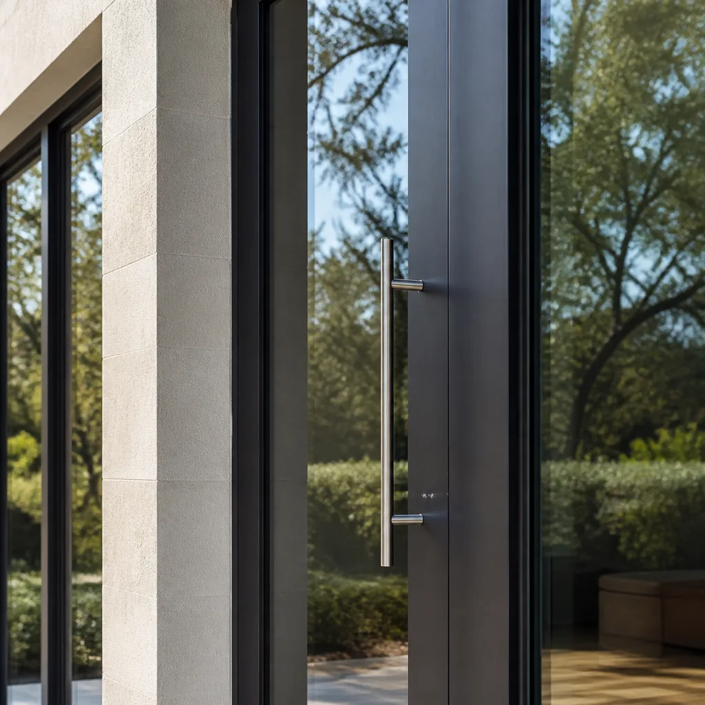 Modern glass door installation with sleek metal handle